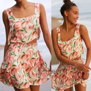 ✂️ 3/$25! Anthropologie Just Peachy Tiered Ruffled Breezy Cover Up Skirt Small